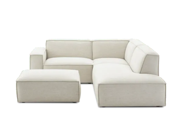 Jonathan Side Chaise Sectional Sofa Right Facing with Ottoman, Performance Creamy White