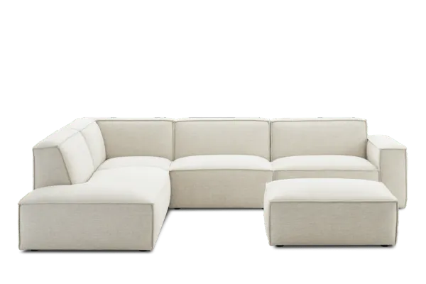 Jonathan Extended Side Chaise Sectional Sofa Left Facing with Ottoman, Performance Creamy White