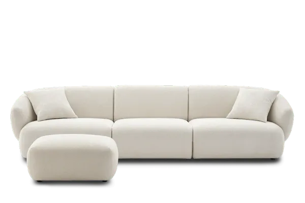 Auburn Performance Bouclé Extended Sofa with Ottoman Chalk