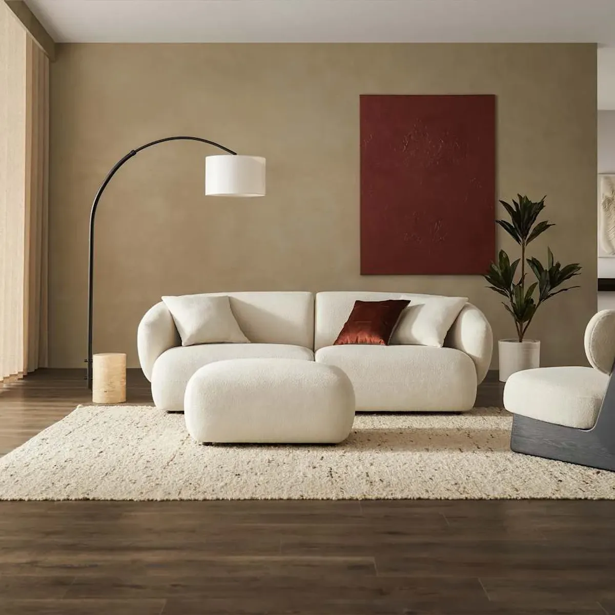 Auburn Performance Bouclé Sofa with Ottoman, Chalk