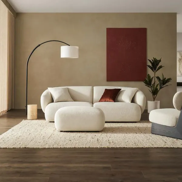 Auburn Performance Bouclé Sofa with Ottoman, Chalk