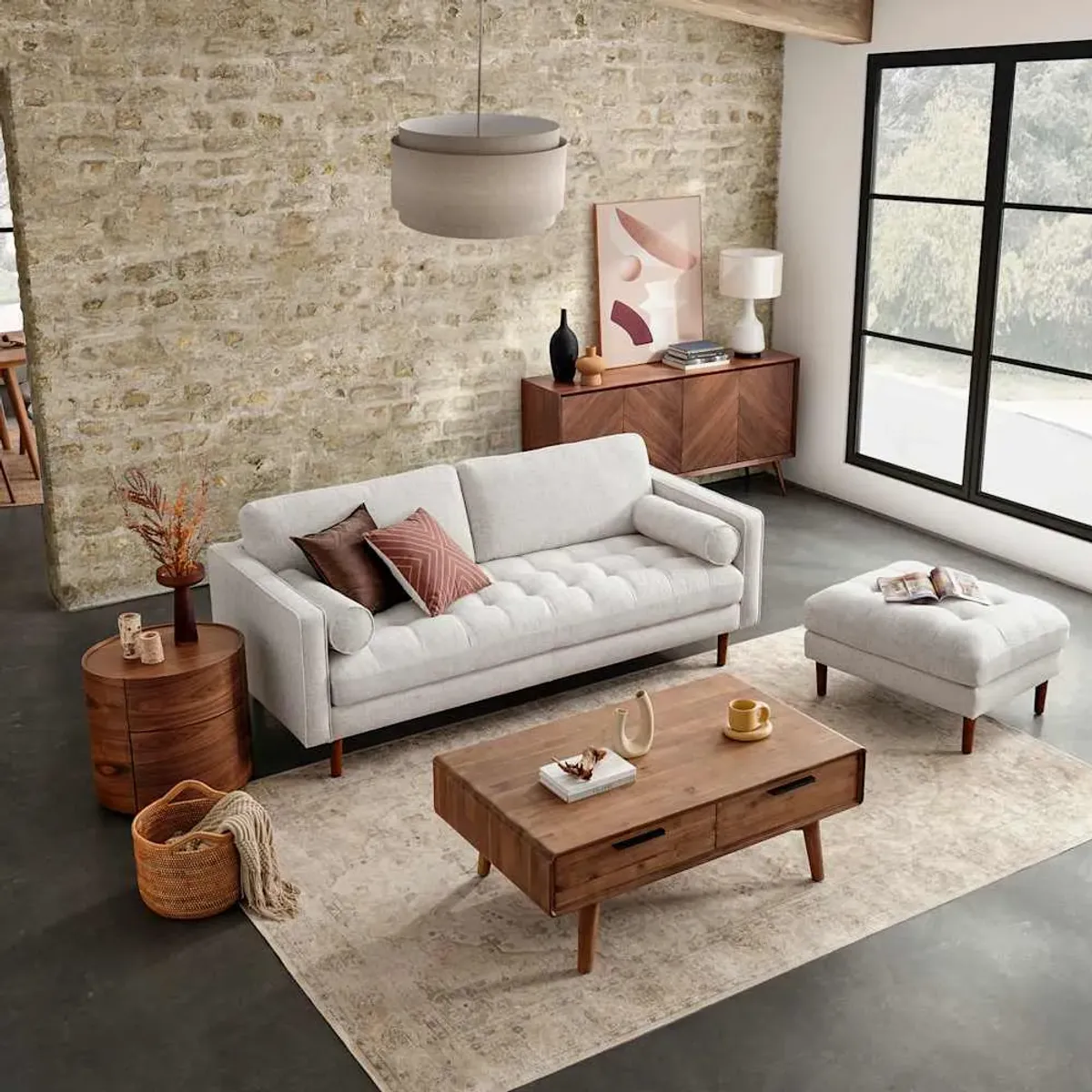 Madison Sofa with Ottoman, Bisque