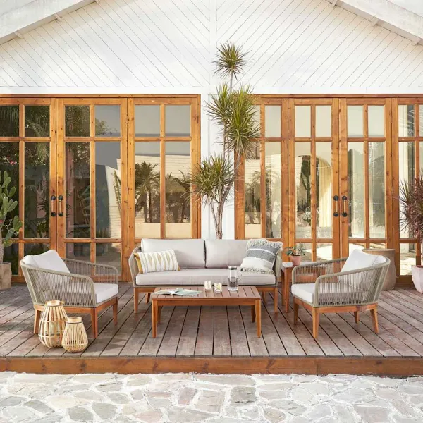 Maui Outdoor Loveseat, 2 Lounge Chairs & Coffee Table & Side Table Set, Taupe