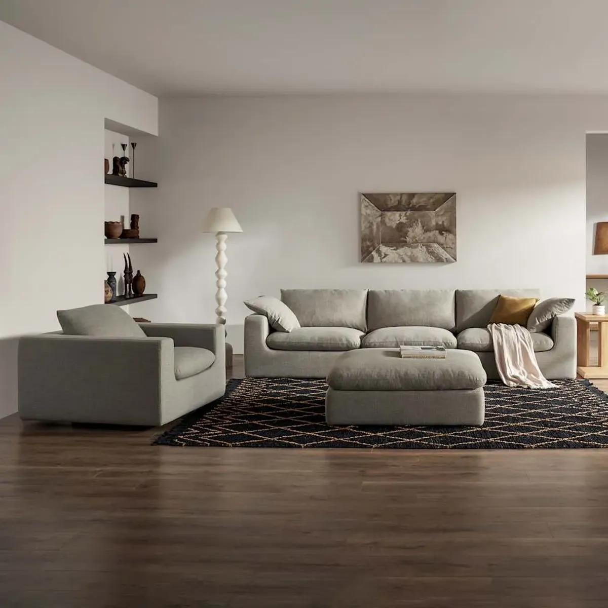 Dawson Extended Sofa with Ottoman, Beach Linen