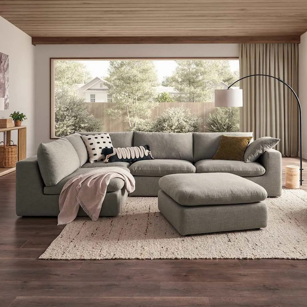 Dawson Chaise Sectional Sofa with Ottoman Left Facing, Seagull