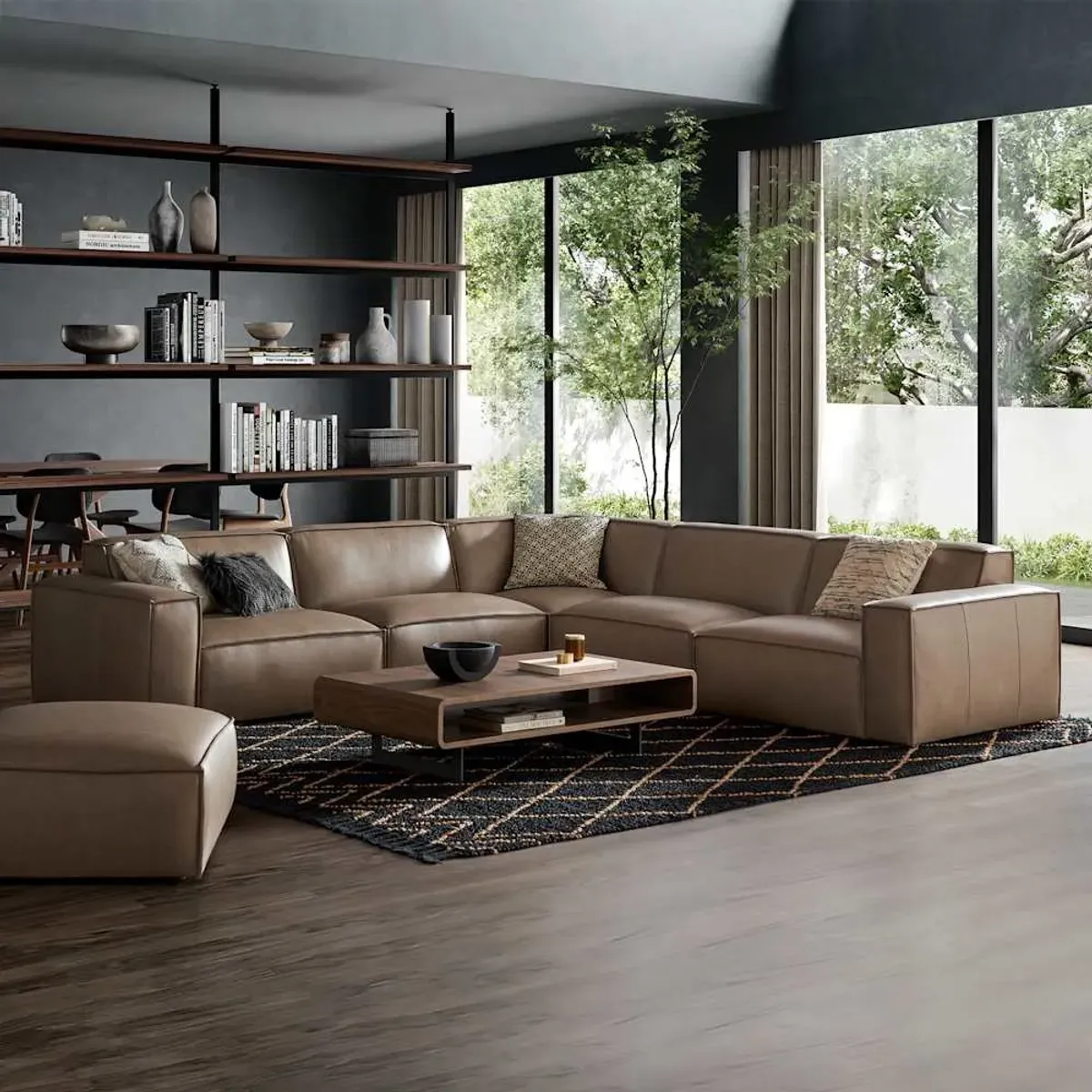 Jonathan Leather L-Shape Sectional Sofa with Ottoman