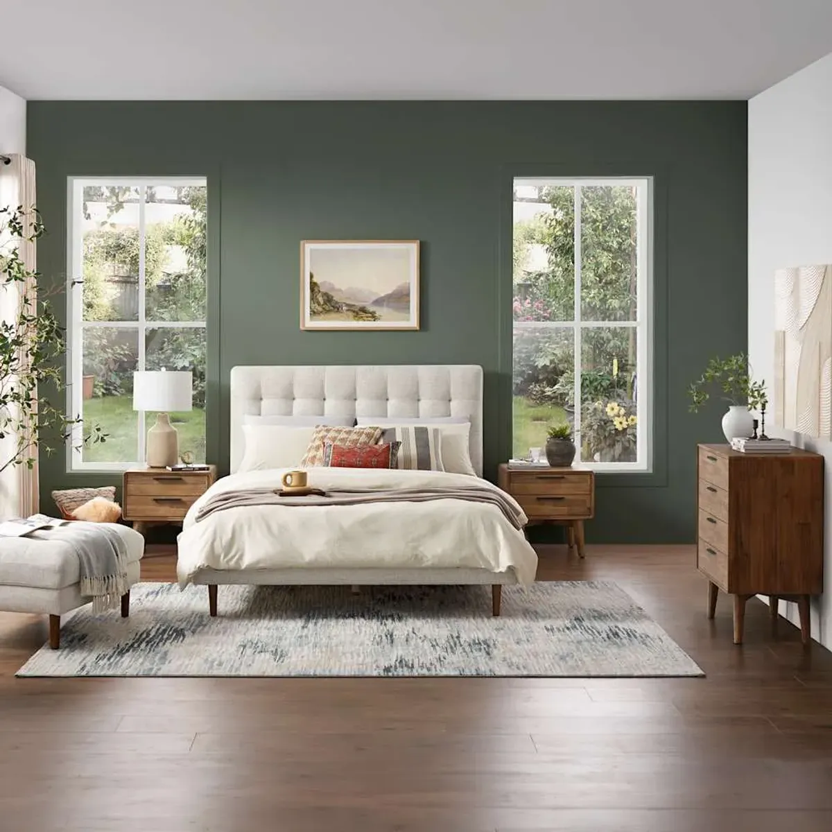 Madison Queen Size Bed with Seb 4-Drawer Dresser & 2 Seb Nightstand, Bisque