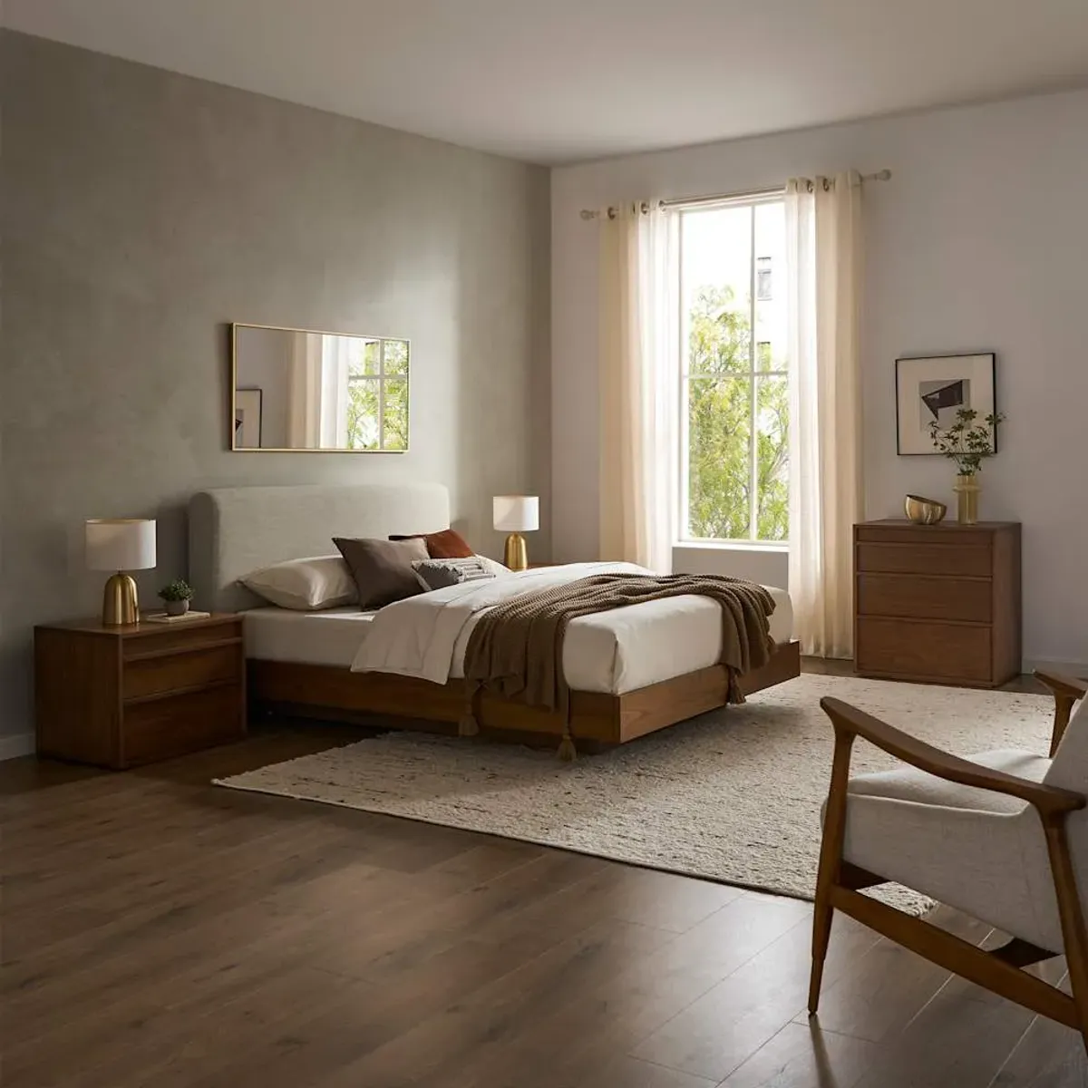 Joseph King Size Bed with 2 Nightstands & 3-Drawer Dresser Set, Ivory Beige