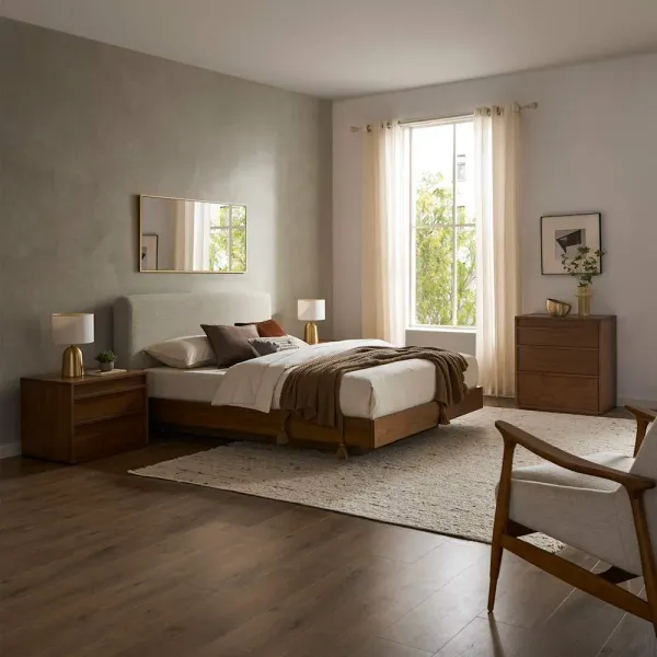 Joseph King Size Bed with 2 Nightstands & 3-Drawer Dresser Set, Ivory Beige