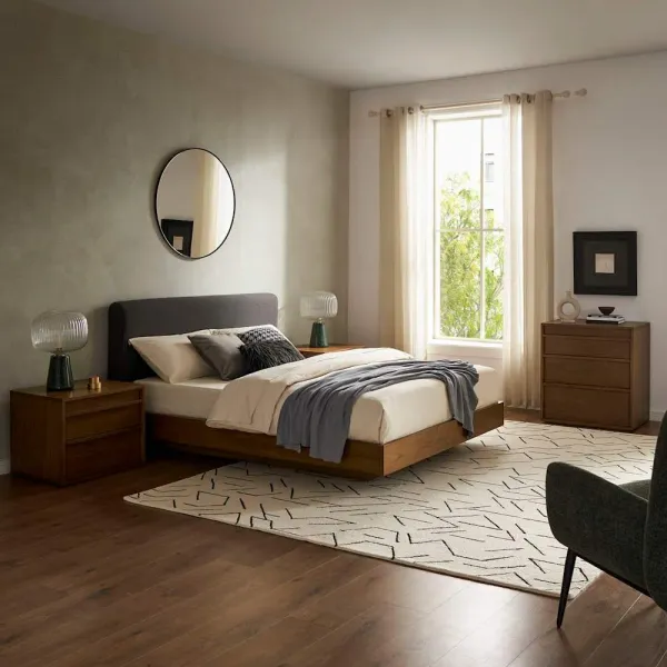 Joseph King Size Bed with 2 Nightstands & 3-Drawer Dresser Set, Stone Grey