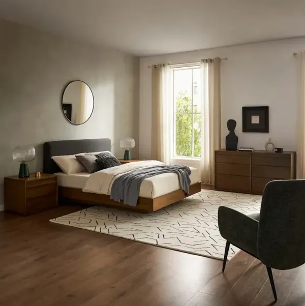 Joseph King Size Bed with 2 Nightstands & 6-Drawer Dresser Set, Stone Grey