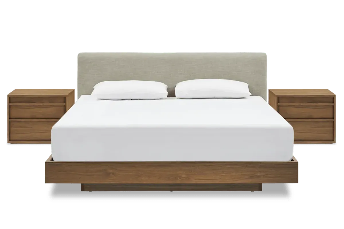 Joseph King Size Bed with 2 Nightstands Set, Ivory Beige