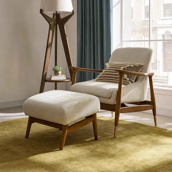 Desmond Armchair with Ottoman, (Performance Anderson) Cream