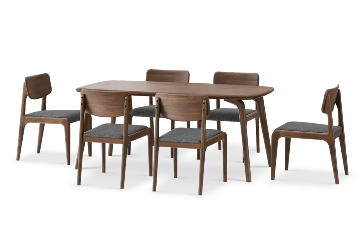 Vincent Dining Table 71" with 6 Chairs Set, Walnut