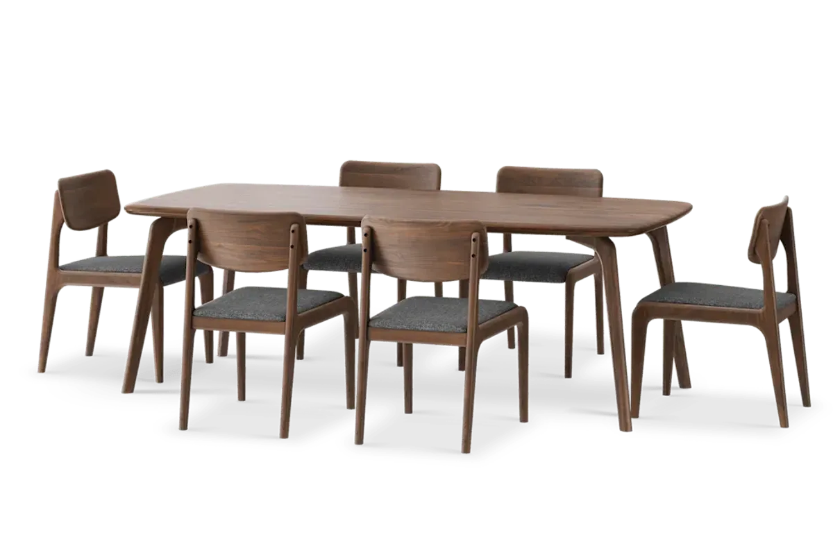 Vincent Dining Table 86.6" with 6 Chairs Set, Walnut