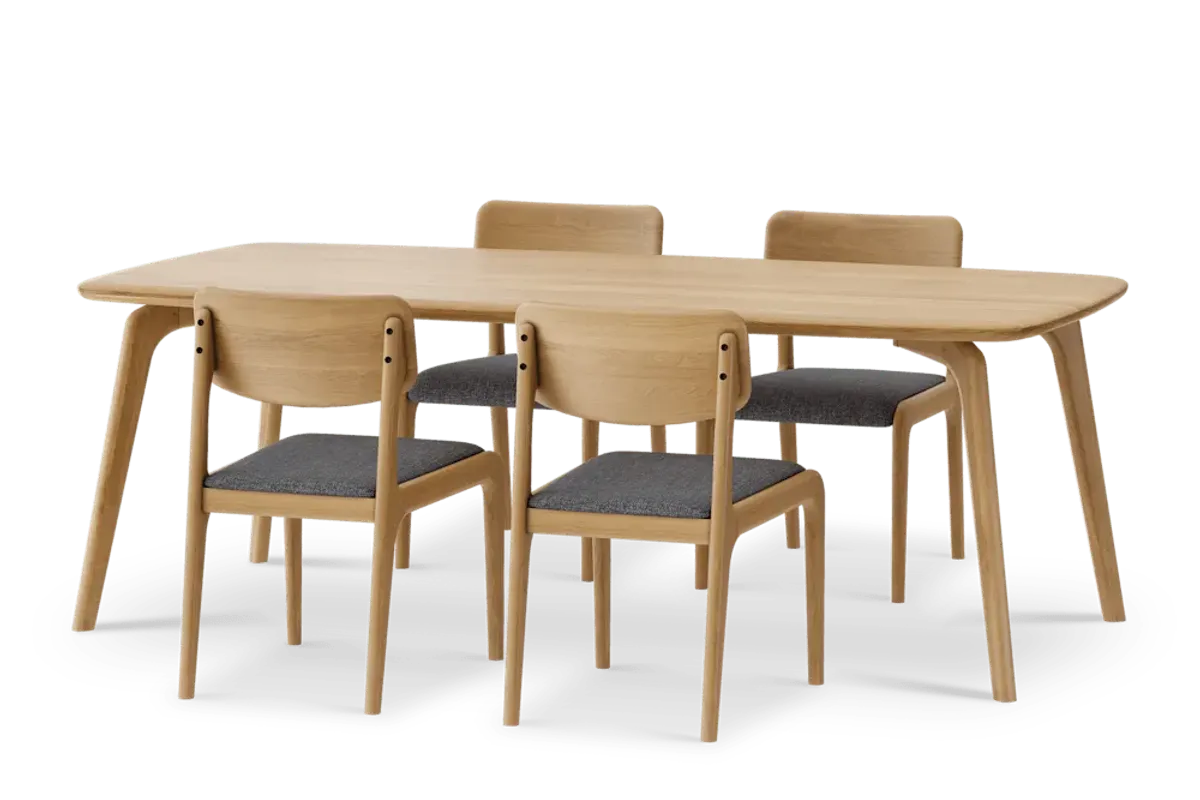 Vincent Dining Table 86.6" with 4 Chairs Set, Oak
