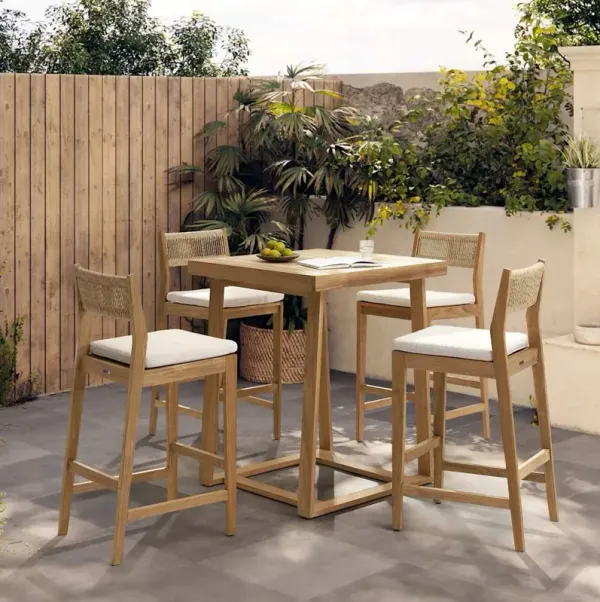Rio Outdoor Teak Square Bar Table with Stool Set of 4, Natural Beige