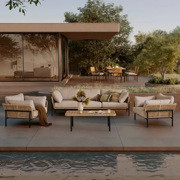 Sierra Outdoor Sofa, 2 Lounge Chairs & Coffee Table Set