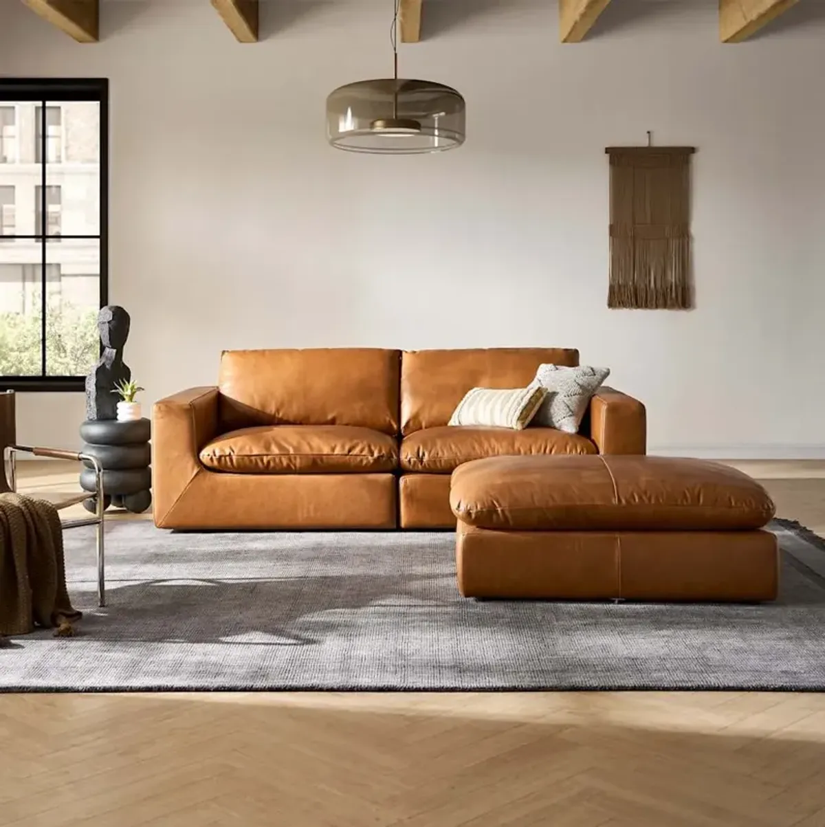 Dawson Leather Sofa with Ottoman