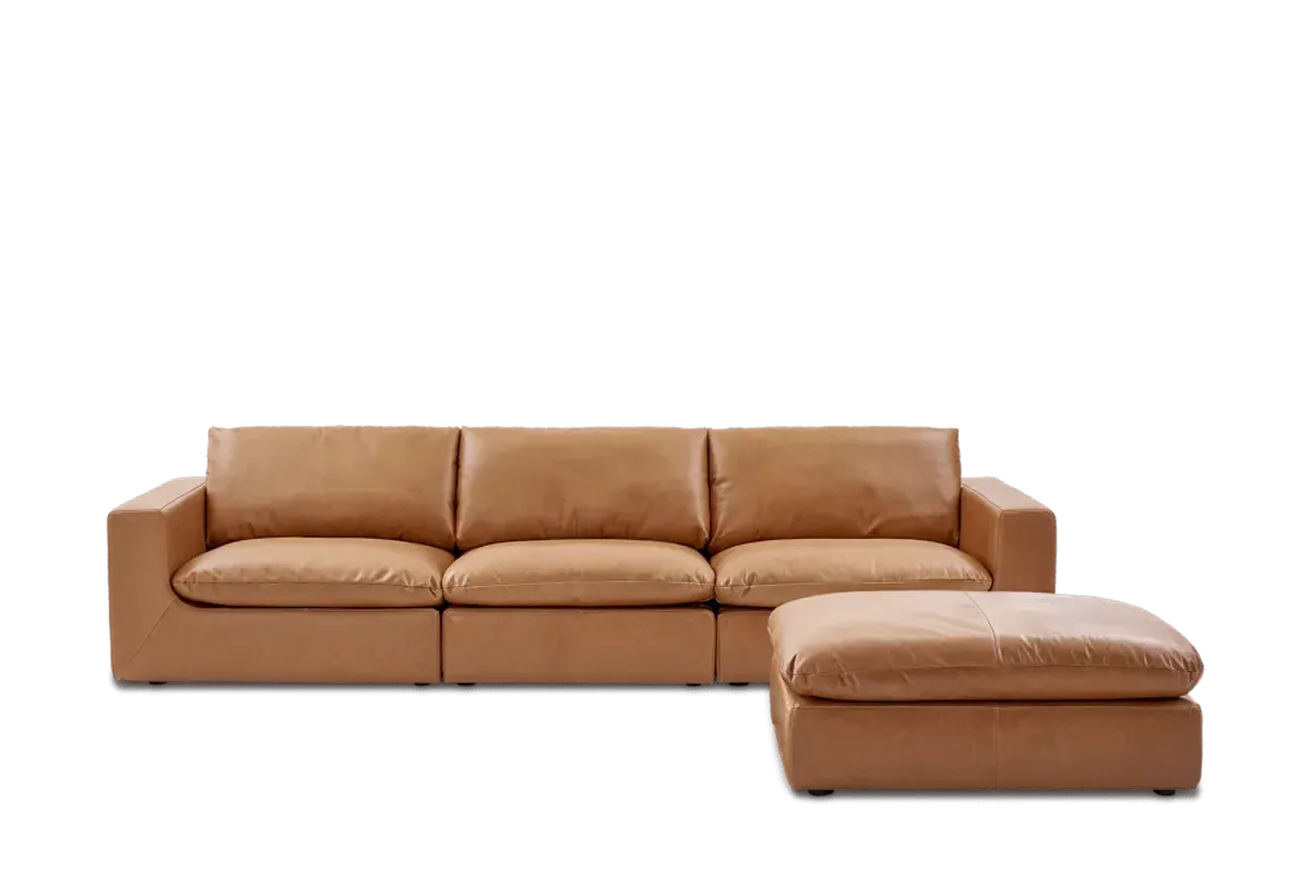 Dawson Leather Extended Sofa with Ottoman