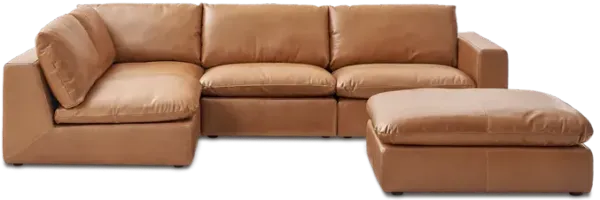 Dawson Leather Chaise Sectional Sofa with Ottoman Left Facing, (Orion) Cocoa