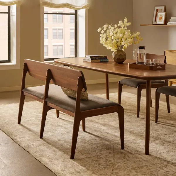 Vincent Dining Table 70.9" with 59.1" Bench Set, Walnut