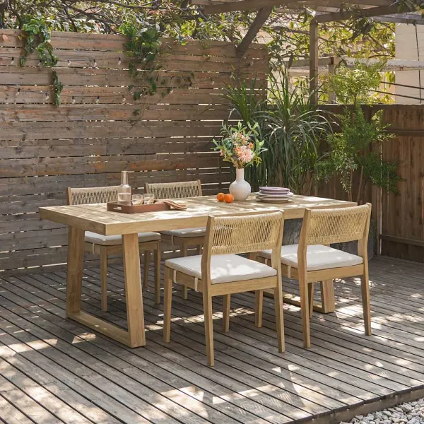 Rio Outdoor Teak Dining Table, 78.7" and 4 Chairs (Treated Version)