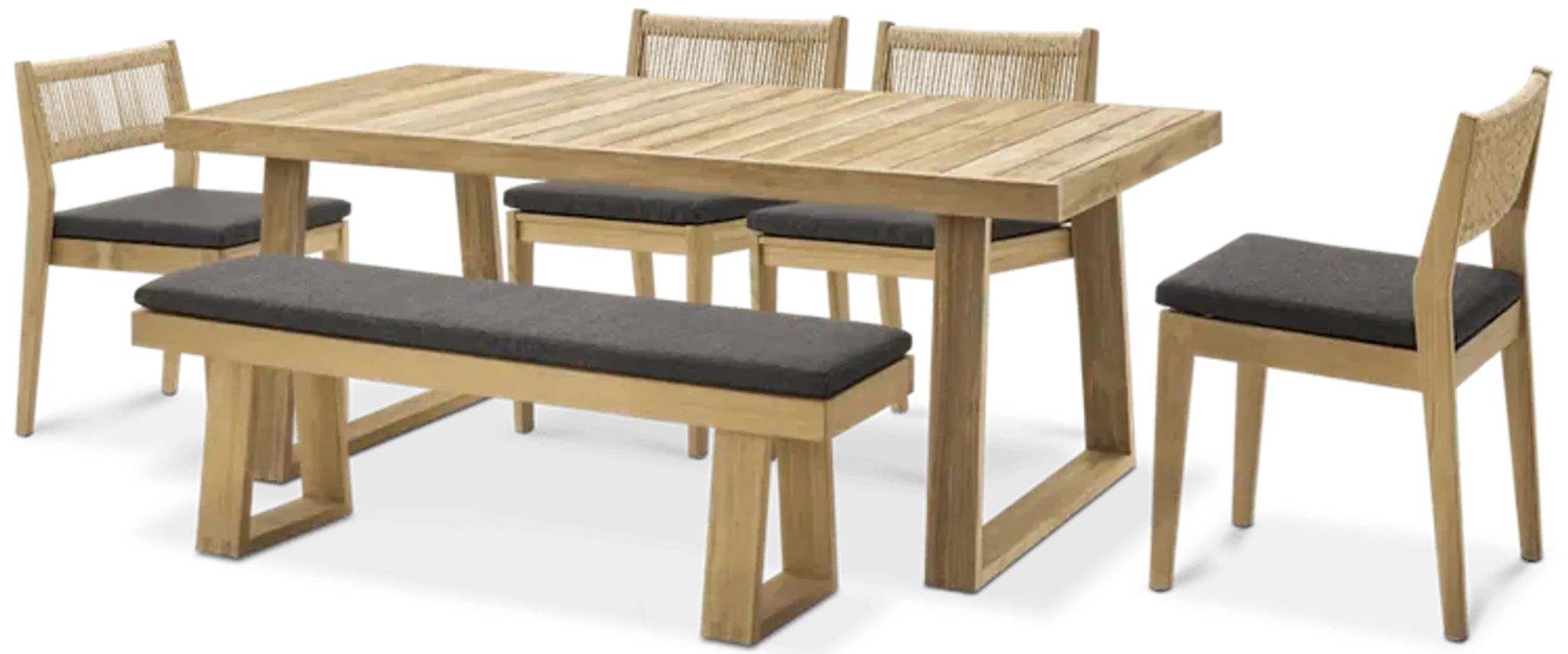 Rio Outdoor Teak Dining Table 78 7 And 4 Chairs And 51 2 Bench Treated ...