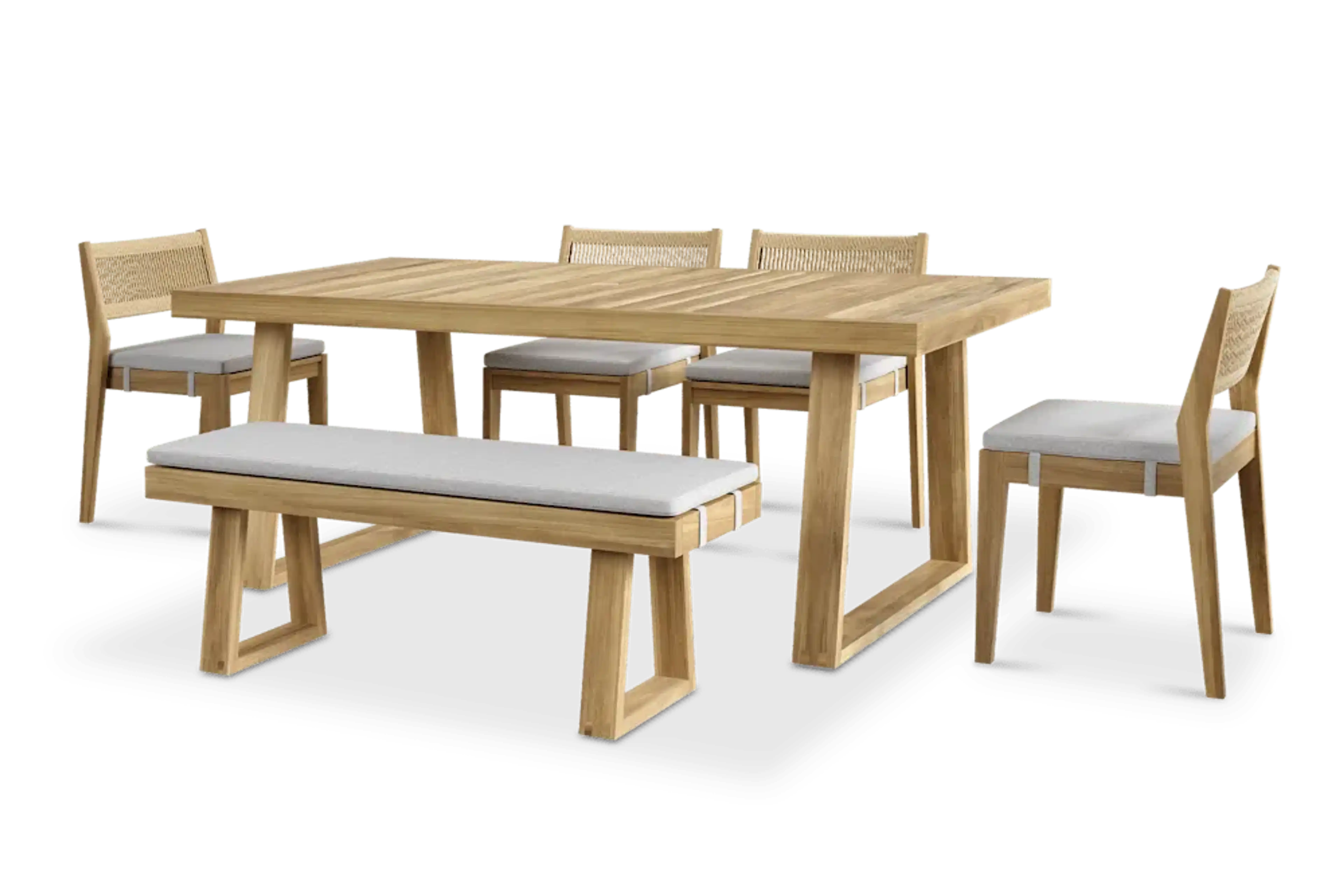 Rio Outdoor Teak Dining Table 78 7 And 4 Chairs And 51 2 Bench Treated ...