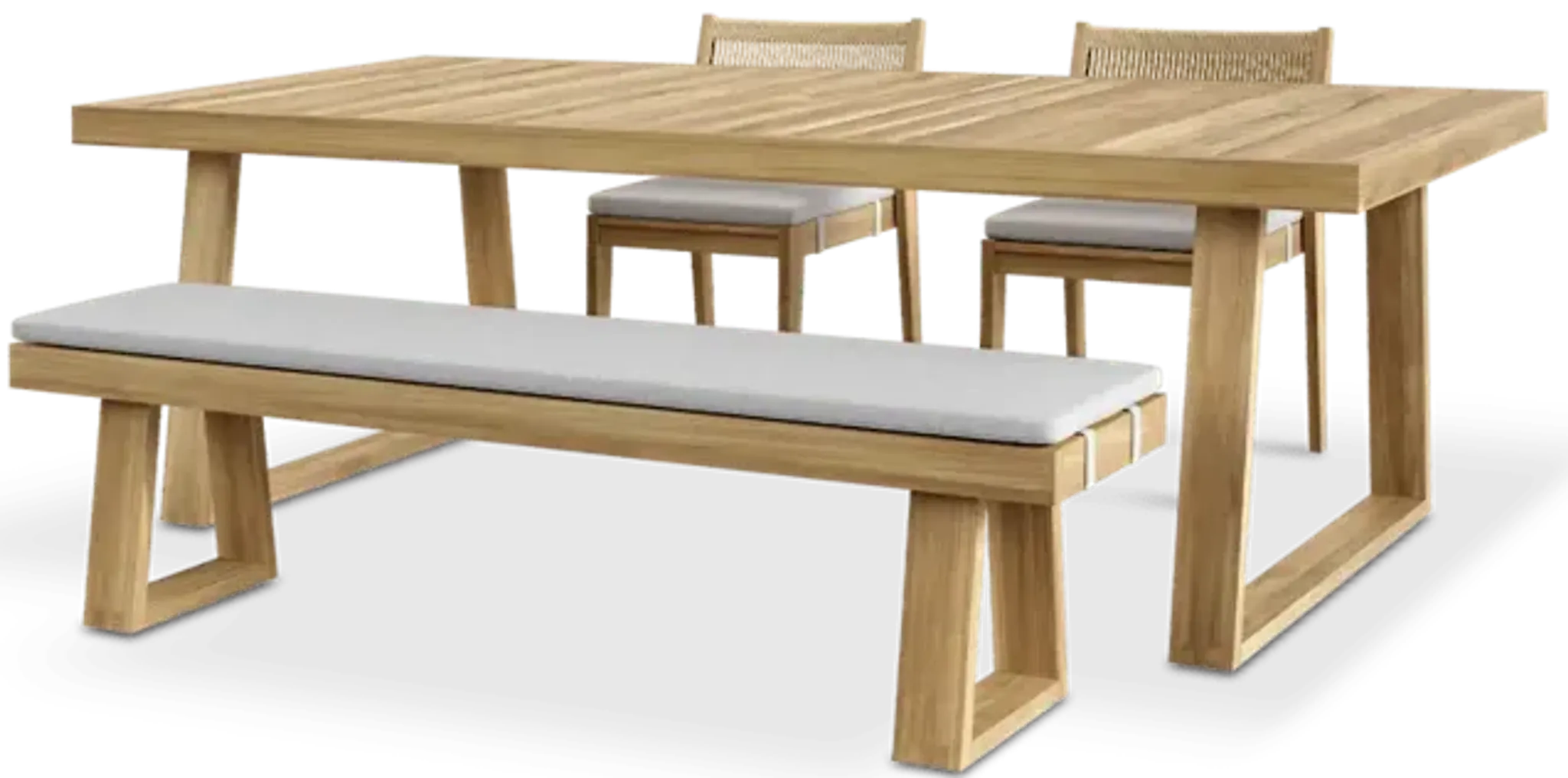 Rio Outdoor Teak Dining Table 94 5 And 2 Chairs And 71 Bench Treated ...