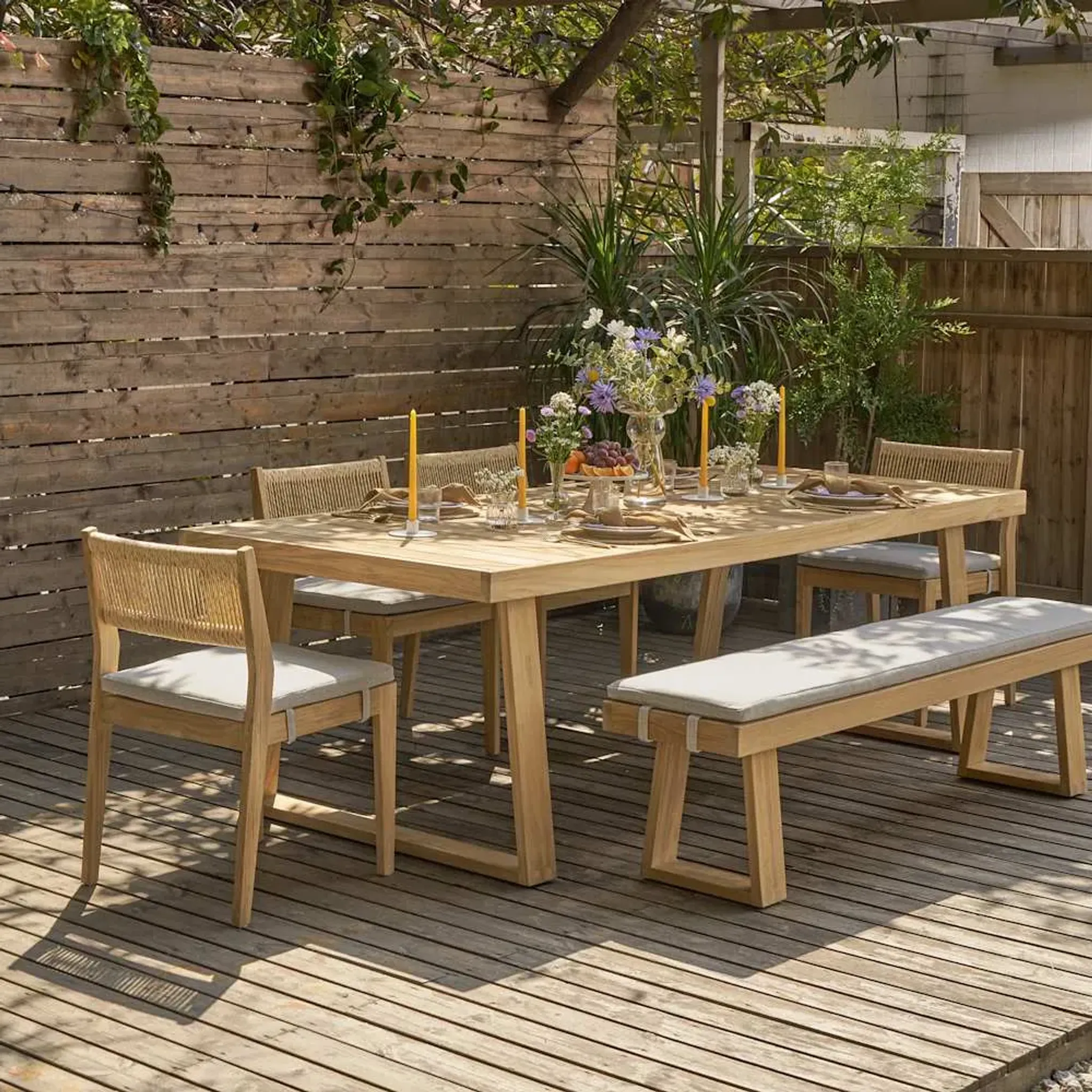 Rio Outdoor Teak Dining Table 94 5 And 4 Chairs And 71 Bench Treated ...