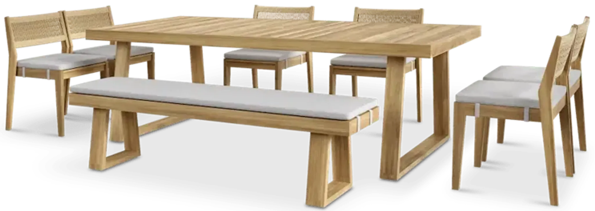 Rio Outdoor Teak Dining Table 94 5 And 6 Chairs And 71 Bench Treated ...