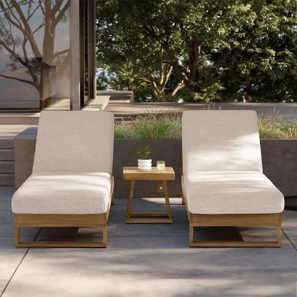 Rio Outdoor Teak 2 Chaise Lounges & Side Table Set