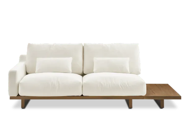 Mori Left Facing 2 Seater Sofa with Side Table, (Performance Genova) Alpine (Walnut)