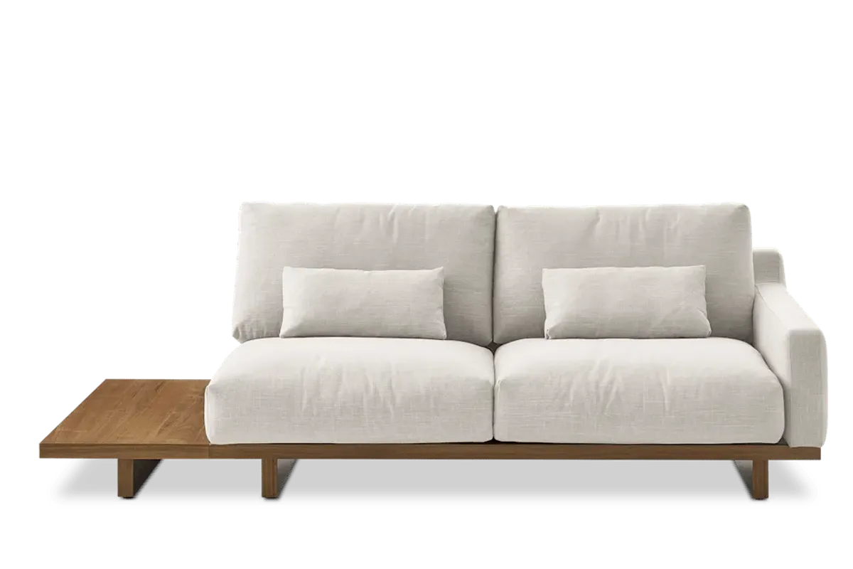 Mori Right Facing 2 Seater Sofa with Side Table, (Performance Genova) Oat (Walnut)