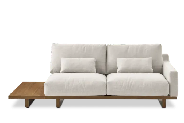Mori Right Facing 2 Seater Sofa with Side Table, (Performance Genova) Oat (Walnut)