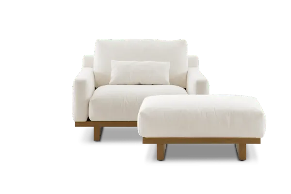 Mori Performance Fabric Armchair with Ottoman