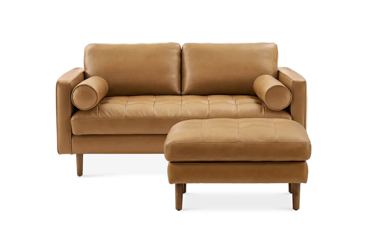 Madison Leather Loveseat with Ottoman