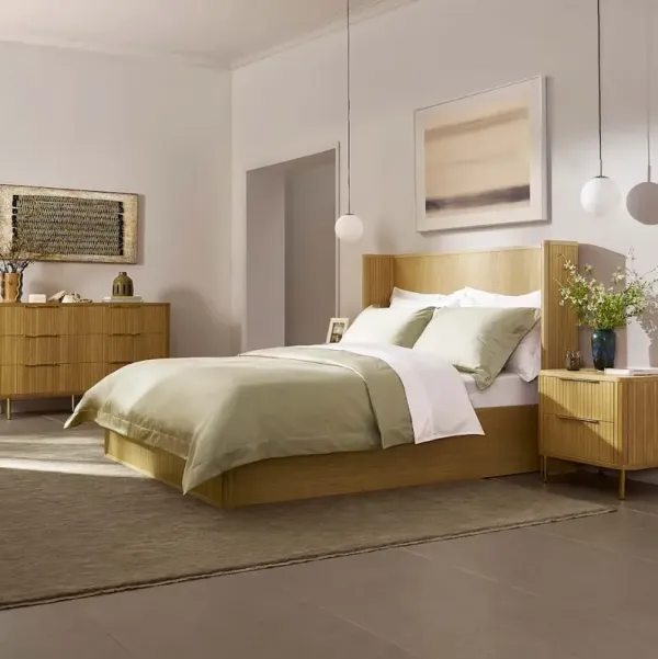 Harper Queen Size Bed with Dresser & 2 Nightstands 23.6", Natural