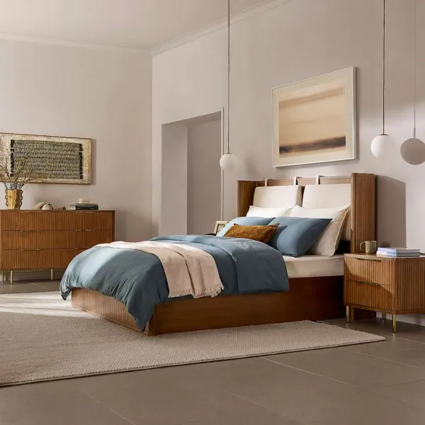 Harper King Size Bed with Dresser & 2 Nightstands 23.6", Chestnut