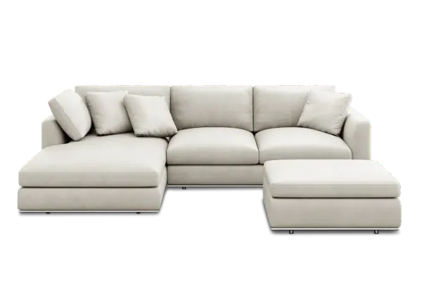 Hamilton Leather Chaise Sectional Sofa Left Facing with Storage Ottoman, (Marche) Ivory