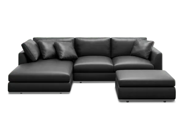 Hamilton Leather Chaise Sectional Sofa Left Facing with Storage Ottoman, (Marche) Graphite