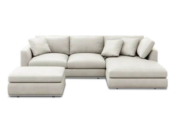 Hamilton Leather Chaise Sectional Sofa Right Facing with Storage Ottoman, (Marche) Ivory