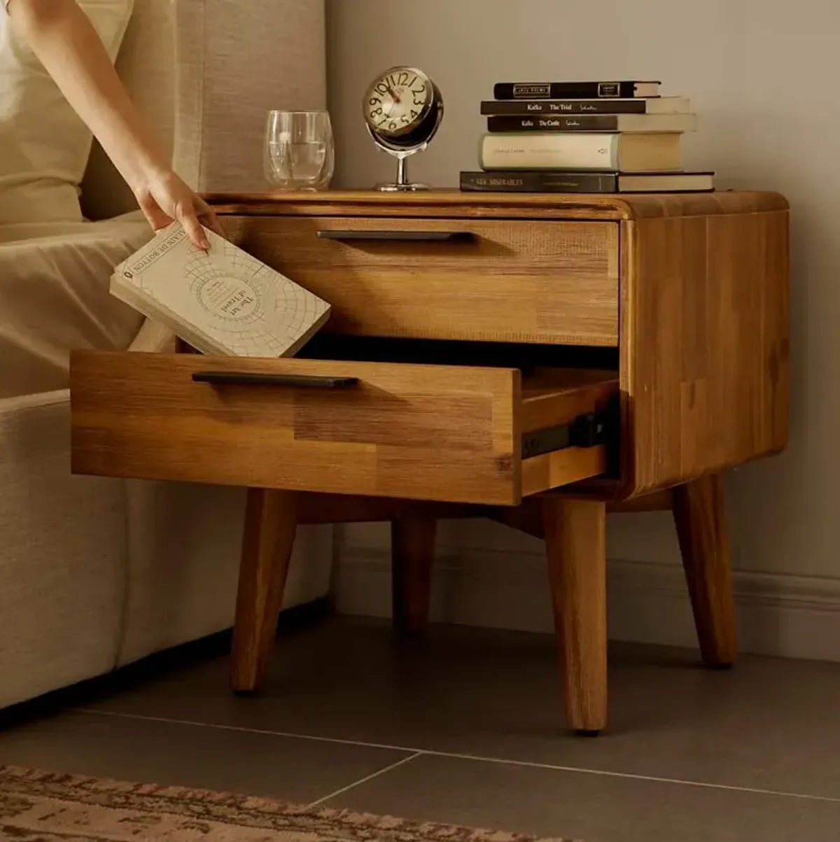 Seb Queen Size Bed with 2-Drawer Nightstands Set of 2, (Performance Twill) Slate