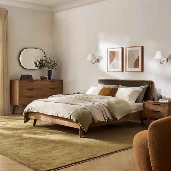 Seb Queen Size Bed with 2-Drawer Nightstands Set of 2, (Performance Twill) Slate