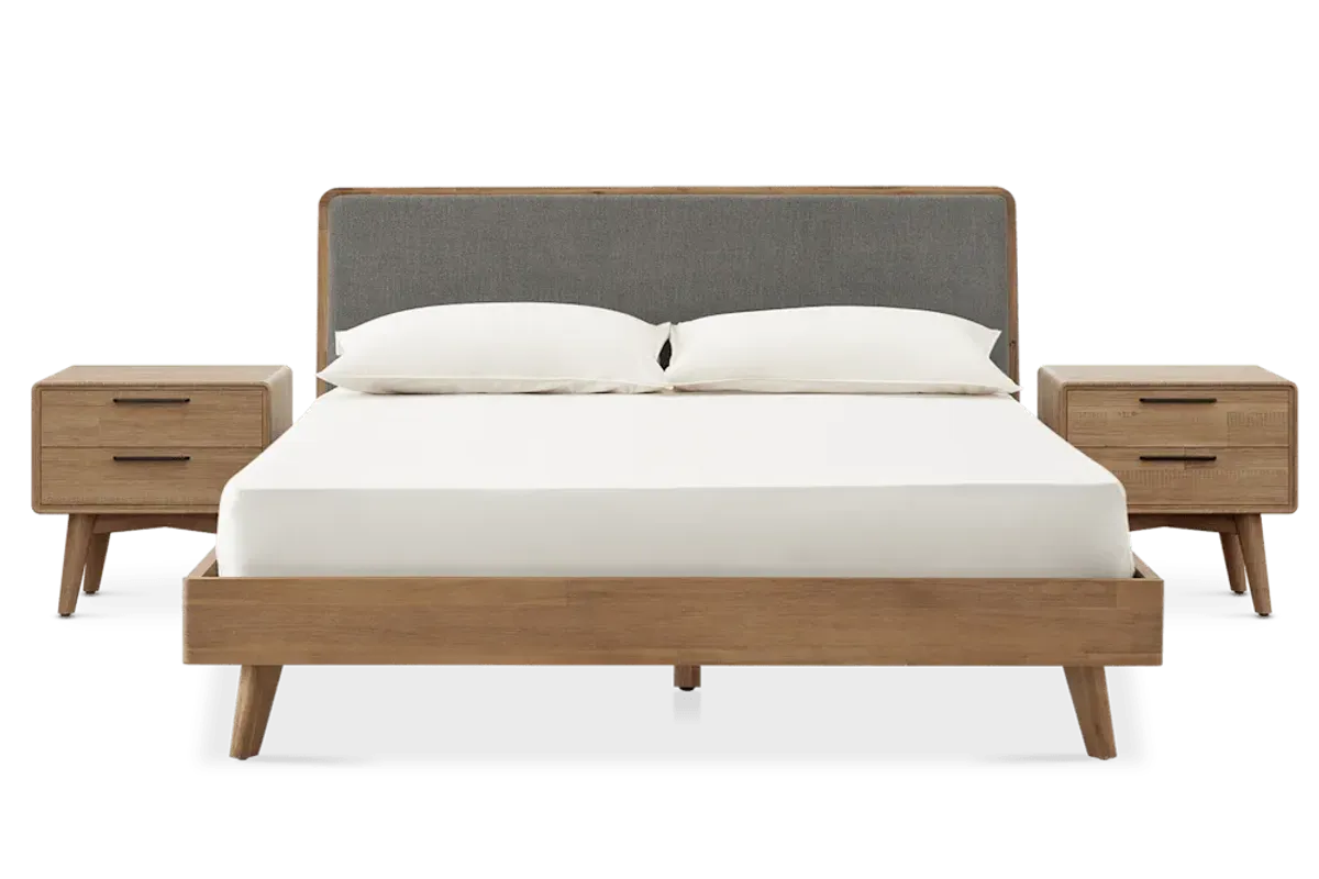 Seb King Size Bed with 2-Drawer Nightstands Set of 2, (Performance Twill) Slate