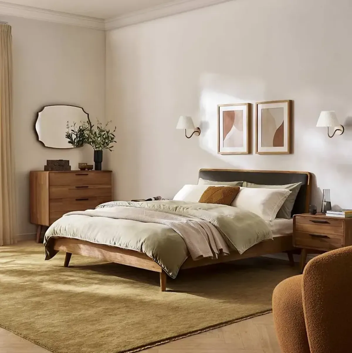 Seb King Size Bed with 2-Drawer Nightstands Set of 2, (Performance Twill) Slate