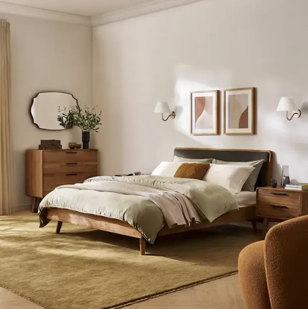 Seb Queen Size Bed with 4-Drawer Dresser & 2-Drawer Nightstands Set of 2, (Performance Twill) Slate