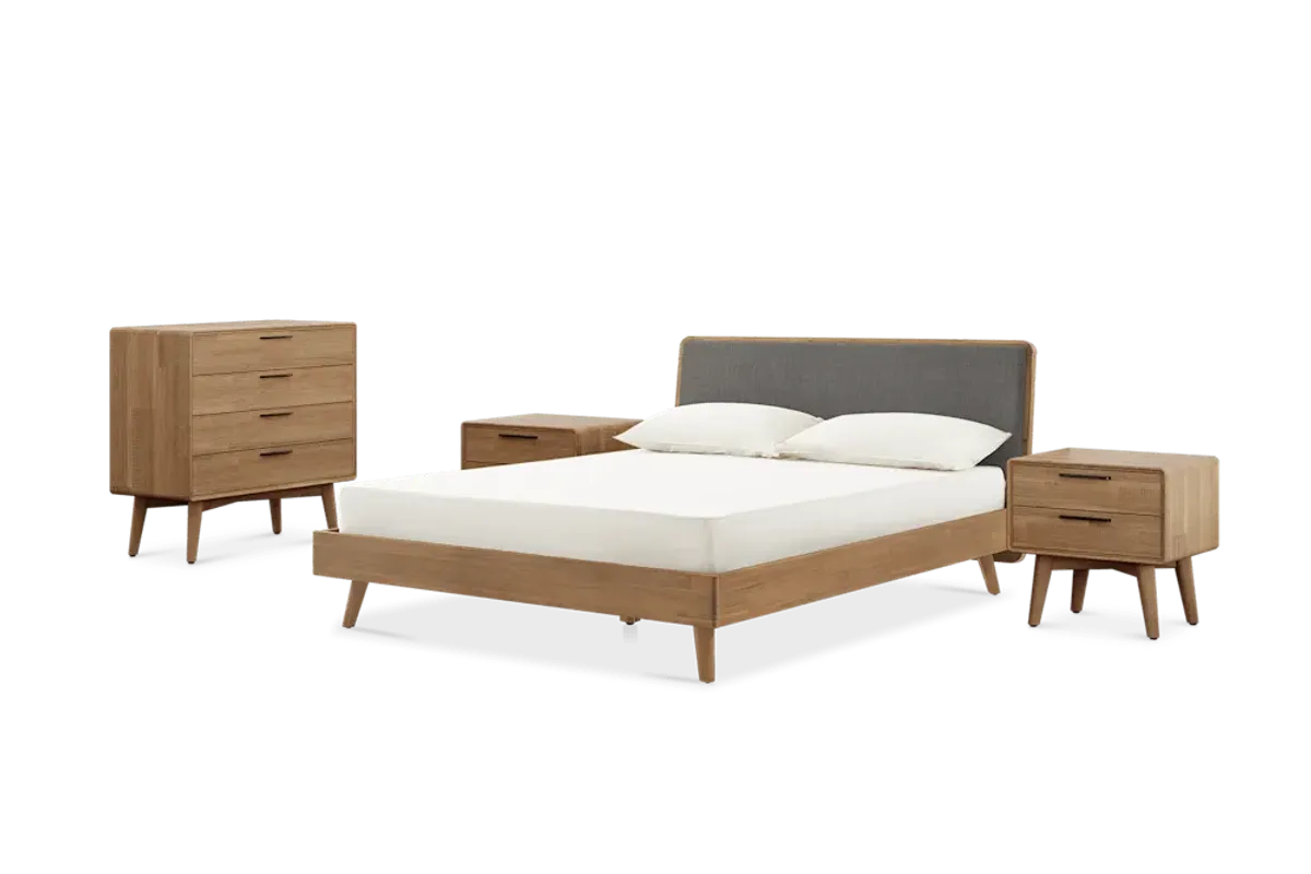 Seb King Size Bed with 4-Drawer Dresser & 2-Drawer Nightstands Set of 2, (Performance Twill) Slate