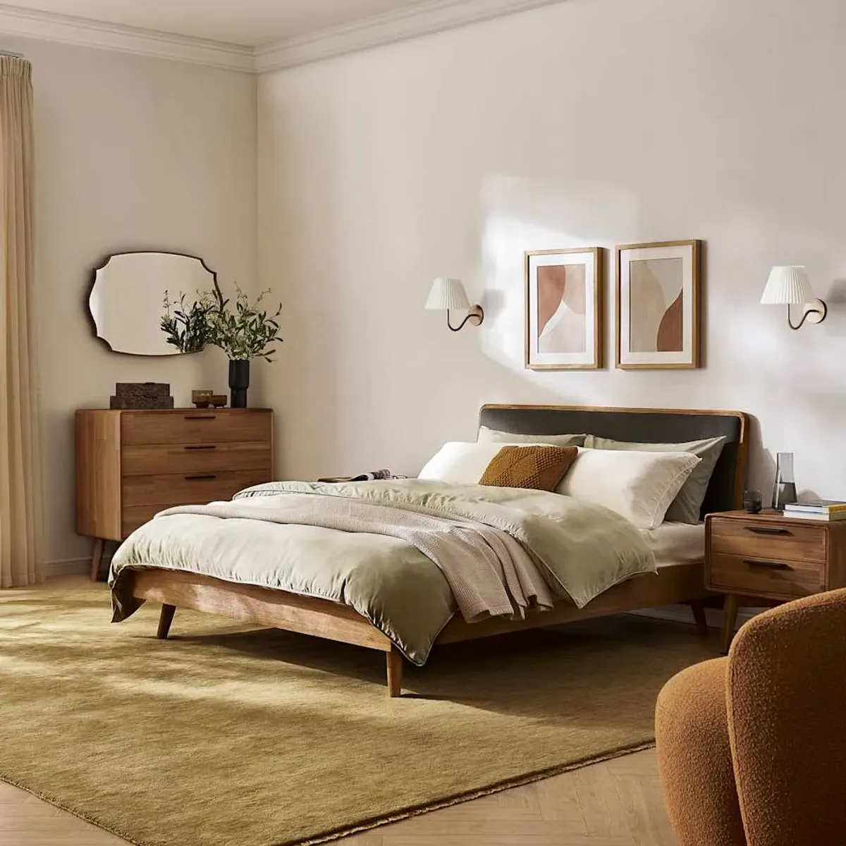 Seb King Size Bed with 4-Drawer Dresser & 2-Drawer Nightstands Set of 2, (Performance Twill) Slate